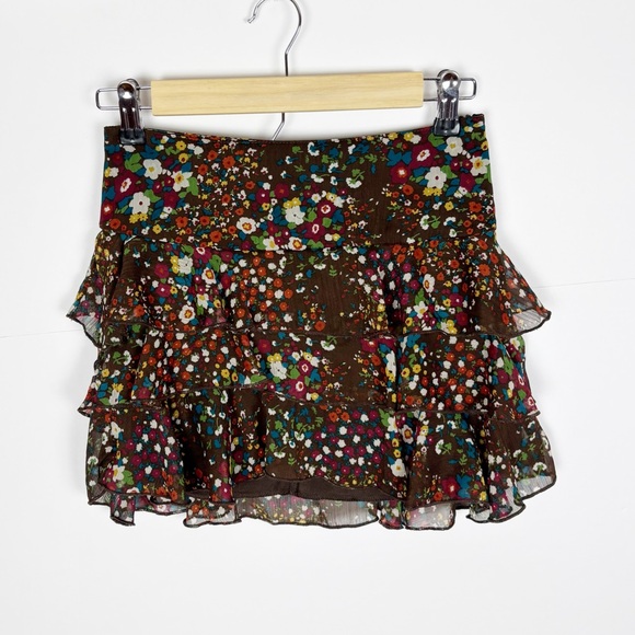 Xhilaration Dresses & Skirts - Xhilaration Mini Skirt Floral Ruffle Tiered Brown Size XS